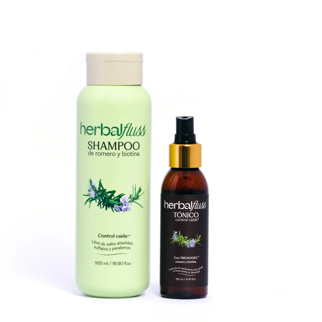 Combo Anticaída de Herbalfluss con shampoo y tónico de Romero y Biotina.